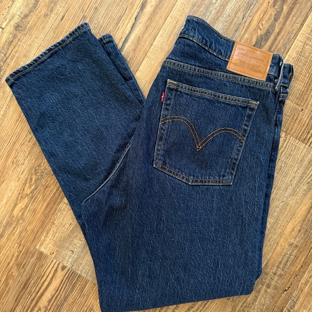 Levi's Wedgie Straight Jeans Womens 32 Blue Dark Wash High Rise Button Fly Retro